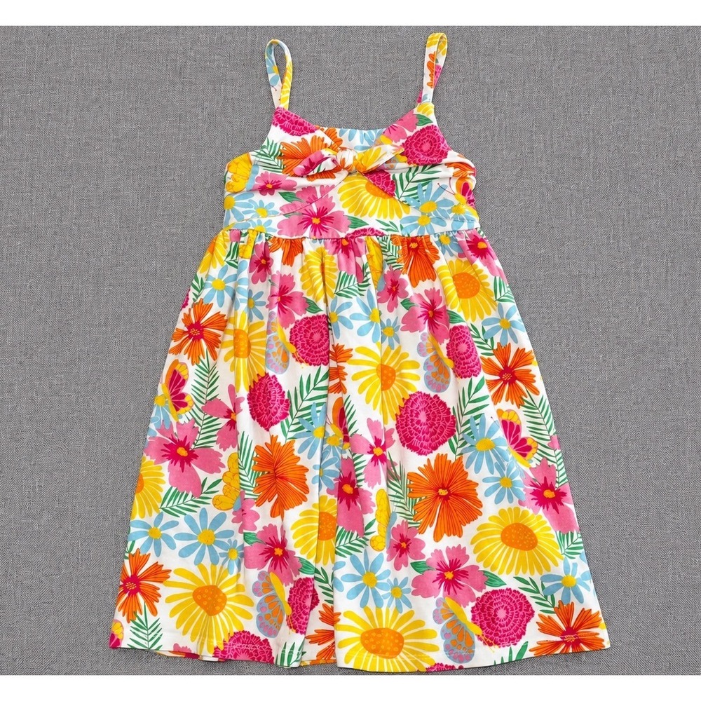 Tommy Bahama Girls Floral Butterfly Sundress Size 7 Pink Yellow Smocked Tropical